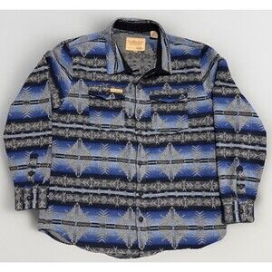 Powder River Outfitters Shacket Men XL Aztec Southwest Button Blue Corduroy Trim